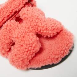 Pre Owned Hermes Chypre Size 39.5 Red Shearling Fur Flat Sandals