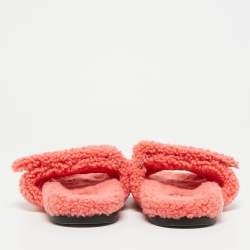 Pre Owned Hermes Chypre Size 39.5 Red Shearling Fur Flat Sandals