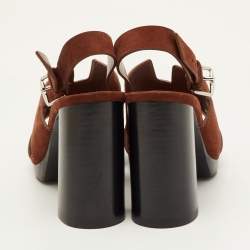 Pre Owned Hermes Eris Size 37.5 Brown Suede Slingback Sandals