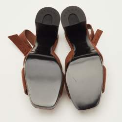 Pre Owned Hermes Eris Size 37.5 Brown Suede Slingback Sandals