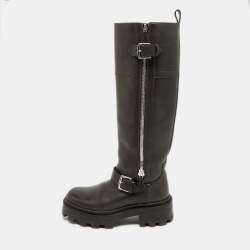 مملوكة مسبقًا Hermes Jaime Size 37.5 Brown Leather Knee Length Biker Boots