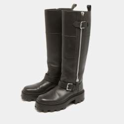 مملوكة مسبقًا Hermes Jaime Size 37.5 Brown Leather Knee Length Biker Boots