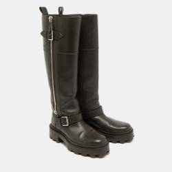 مملوكة مسبقًا Hermes Jaime Size 37.5 Brown Leather Knee Length Biker Boots