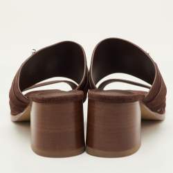 Pre Owned Hermes Kute Size 39.5 Brown Suede Block Heel Slide Sandals
