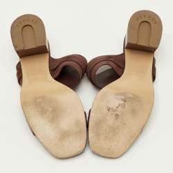 Pre Owned Hermes Kute Size 39.5 Brown Suede Block Heel Slide Sandals