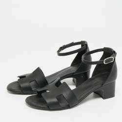 Pre Owned Hermes Encens Size 36 Black Leather Ankle Strap Sandals