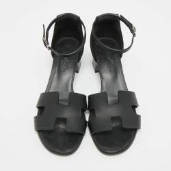 Pre Owned Hermes Encens Size 36 Black Leather Ankle Strap Sandals
