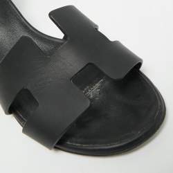 Pre Owned Hermes Encens Size 36 Black Leather Ankle Strap Sandals