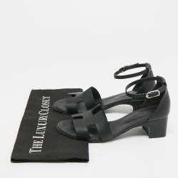 Pre Owned Hermes Encens Size 36 Black Leather Ankle Strap Sandals