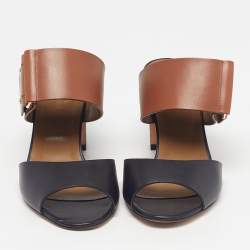 Pre Owned Hermes Size 36 Brown/Black Leather Slide Sandals