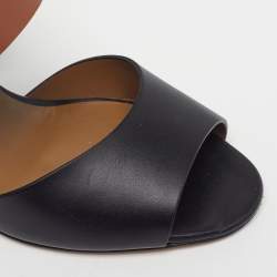 Pre Owned Hermes Size 36 Brown/Black Leather Slide Sandals