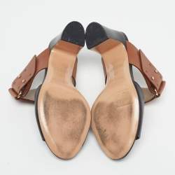 Pre Owned Hermes Size 36 Brown/Black Leather Slide Sandals