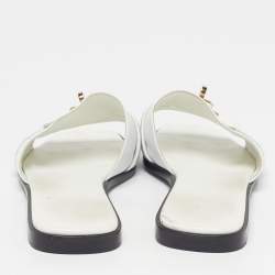 Pre Owned Hermes Giulia Size 41 White Leather Flat Slides