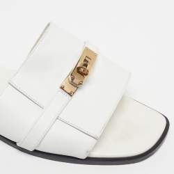 Pre Owned Hermes Giulia Size 41 White Leather Flat Slides