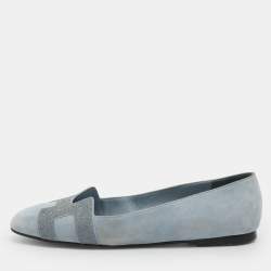 مملوكة مسبقًا Hermes Nice Size 37.5 Light Blue Crystals and Suede Ballet Flats