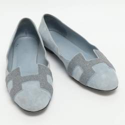 مملوكة مسبقًا Hermes Nice Size 37.5 Light Blue Crystals and Suede Ballet Flats