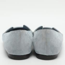 مملوكة مسبقًا Hermes Nice Size 37.5 Light Blue Crystals and Suede Ballet Flats