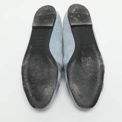 مملوكة مسبقًا Hermes Nice Size 37.5 Light Blue Crystals and Suede Ballet Flats