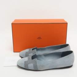 مملوكة مسبقًا Hermes Nice Size 37.5 Light Blue Crystals and Suede Ballet Flats