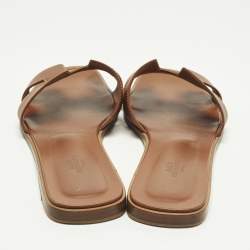 Pre Owned Hermes Oran Size 40 Brown Leather Flat Slide