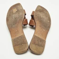 Pre Owned Hermes Oran Size 40 Brown Leather Flat Slide