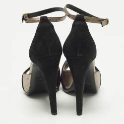 Pre Owned Hermes Premiere 70 Size 39 Black/Gold Leather and Suede Ankle Strap Sandals