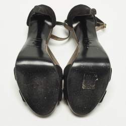 Pre Owned Hermes Premiere 70 Size 39 Black/Gold Leather and Suede Ankle Strap Sandals