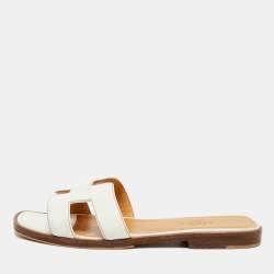 Pre Owned Hermès Oran Size 36 White Leather Flat Slides