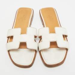 Pre Owned Hermès Oran Size 36 White Leather Flat Slides