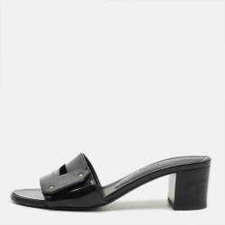 Pre Owned Hermes View Size 35 Black Patent Leather Slide Sandals