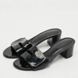 Pre Owned Hermes View Size 35 Black Patent Leather Slide Sandals