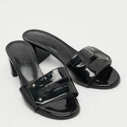 Pre Owned Hermes View Size 35 Black Patent Leather Slide Sandals