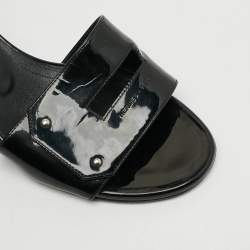 Pre Owned Hermes View Size 35 Black Patent Leather Slide Sandals