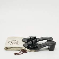 Pre Owned Hermes View Size 35 Black Patent Leather Slide Sandals