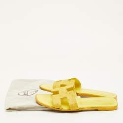 Pre Owned Hermes Oran Size 41 Yellow Ostrich Leather Flat Slide Sandals