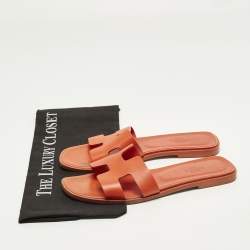 Pre Owned صندل فلات هيـرمس أوران جلد وردي مقاس 36