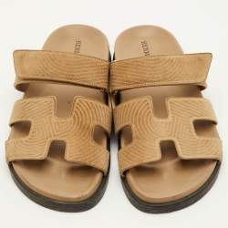 مملوكة مسبقًا صندل فلات سلايد هييرميس شيبر شامواه منقوش بيج مقاس 38