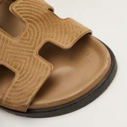 مملوكة مسبقًا صندل فلات سلايد هييرميس شيبر شامواه منقوش بيج مقاس 38