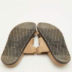 مملوكة مسبقًا صندل فلات سلايد هييرميس شيبر شامواه منقوش بيج مقاس 38