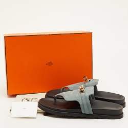 مملوكة مسبقًا Hermès Empire Size 40 Blue Suede Flat Thong Sandals