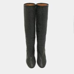 Pre Owned Hermes H Logo Size 36 Black Leather Knee Length Boots