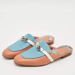 Pre Owned Hermes Oz Size 39 Tricolor Leather Flat Mules