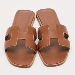 Pre Owned صندل سلايد هيرمس أوران جلد أسود مسطح مقاس 37