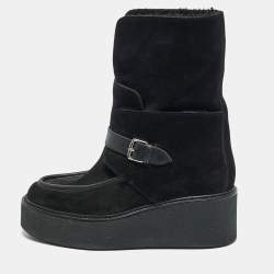 مملوكة مسبقًا Hermes hemisphere Size 38 Black Leather and Suede Ankle Length Boots