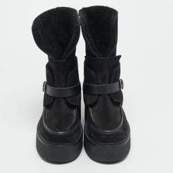 Pre Owned Hermes hemisphere Size 38 Black Leather and Suede Ankle Length Boots