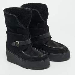 Pre Owned Hermes hemisphere Size 38 Black Leather and Suede Ankle Length Boots