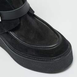 Pre Owned Hermes hemisphere Size 38 Black Leather and Suede Ankle Length Boots