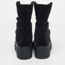 Pre Owned Hermes hemisphere Size 38 Black Leather and Suede Ankle Length Boots