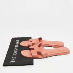 مملوكة مسبقًا صندل سلايد هيرمس أوران جلد أسود مسطح مقاس 37