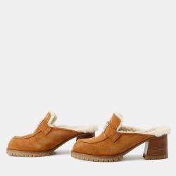 Pre Owned Hermes Mule Flore Brown Chevre Leathervelour Sheepskin Size 37